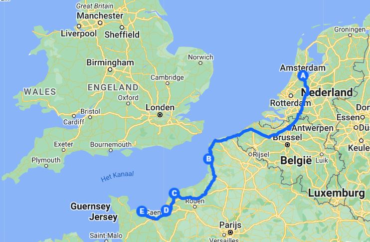 Kaart van Frankrijk met daarop de punten van accommodaties en uitstapjes